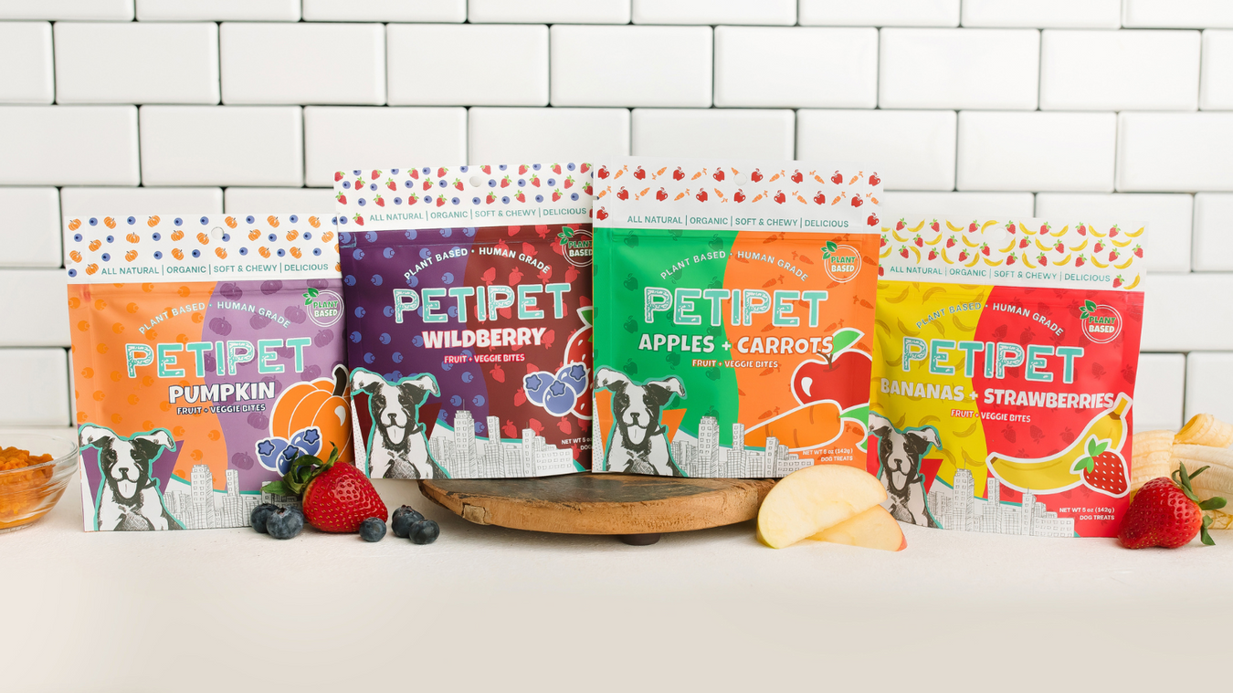 Petipet Organic Treats for Dogs to help with mobility, allergies, calming and digestion.